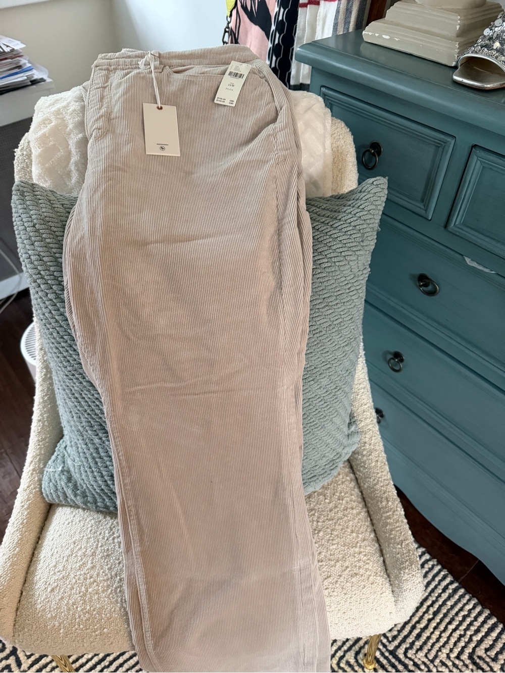 Good American Corduroy Wide-Leg Pants in Taupe